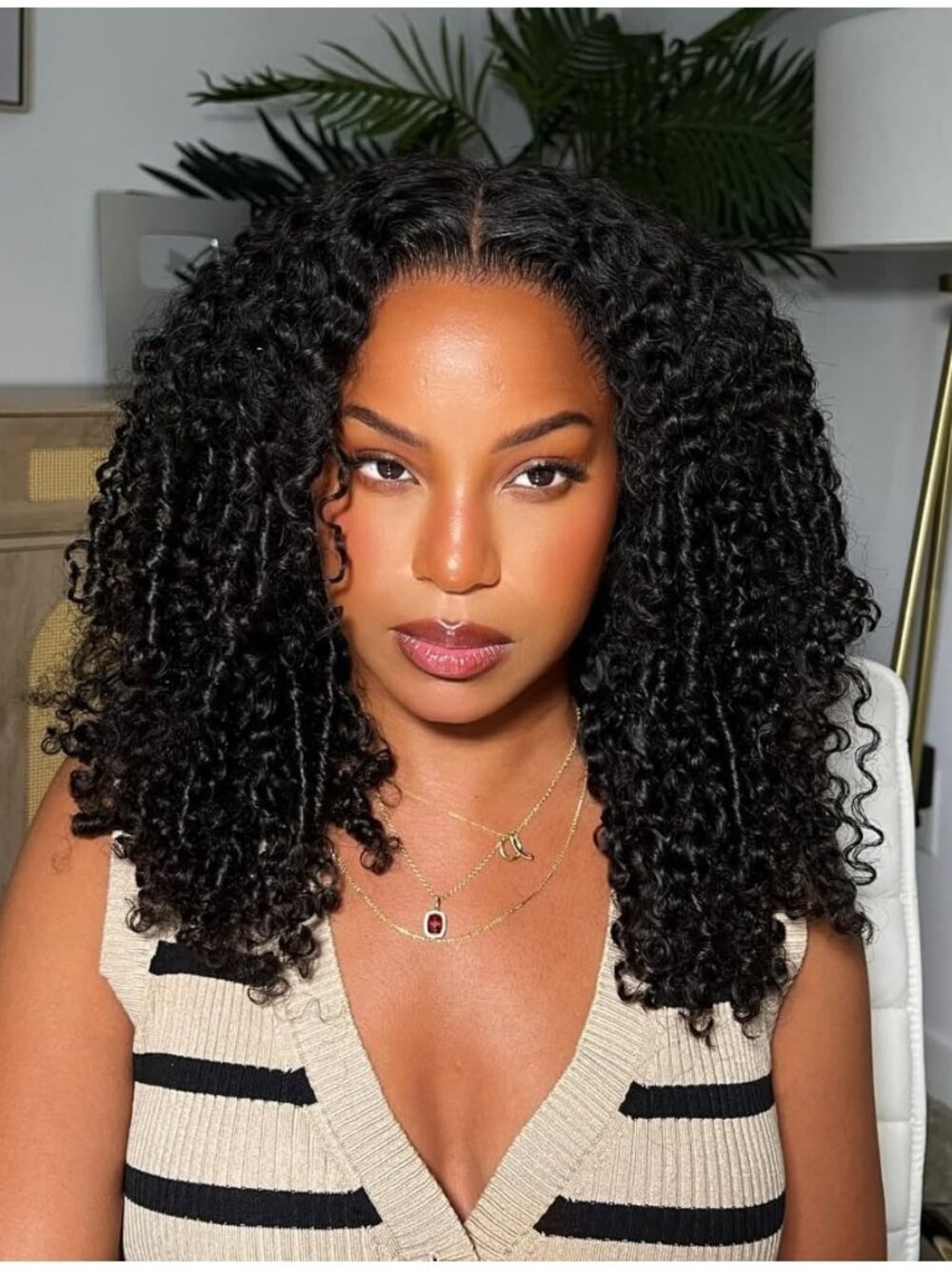 Women's Natural Black 16 Inch Burmese Curly Wigs With Spiral Ends Drawstring Wig